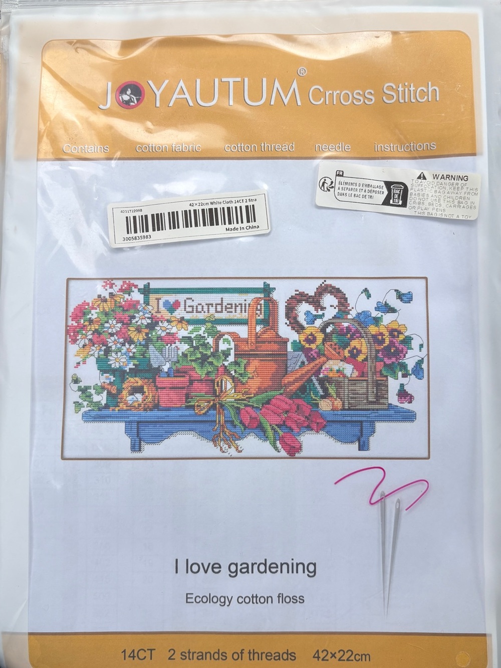 JOYAUTUM 'I Love Gardening' Floral Cross Stitch Kit - Multicolor